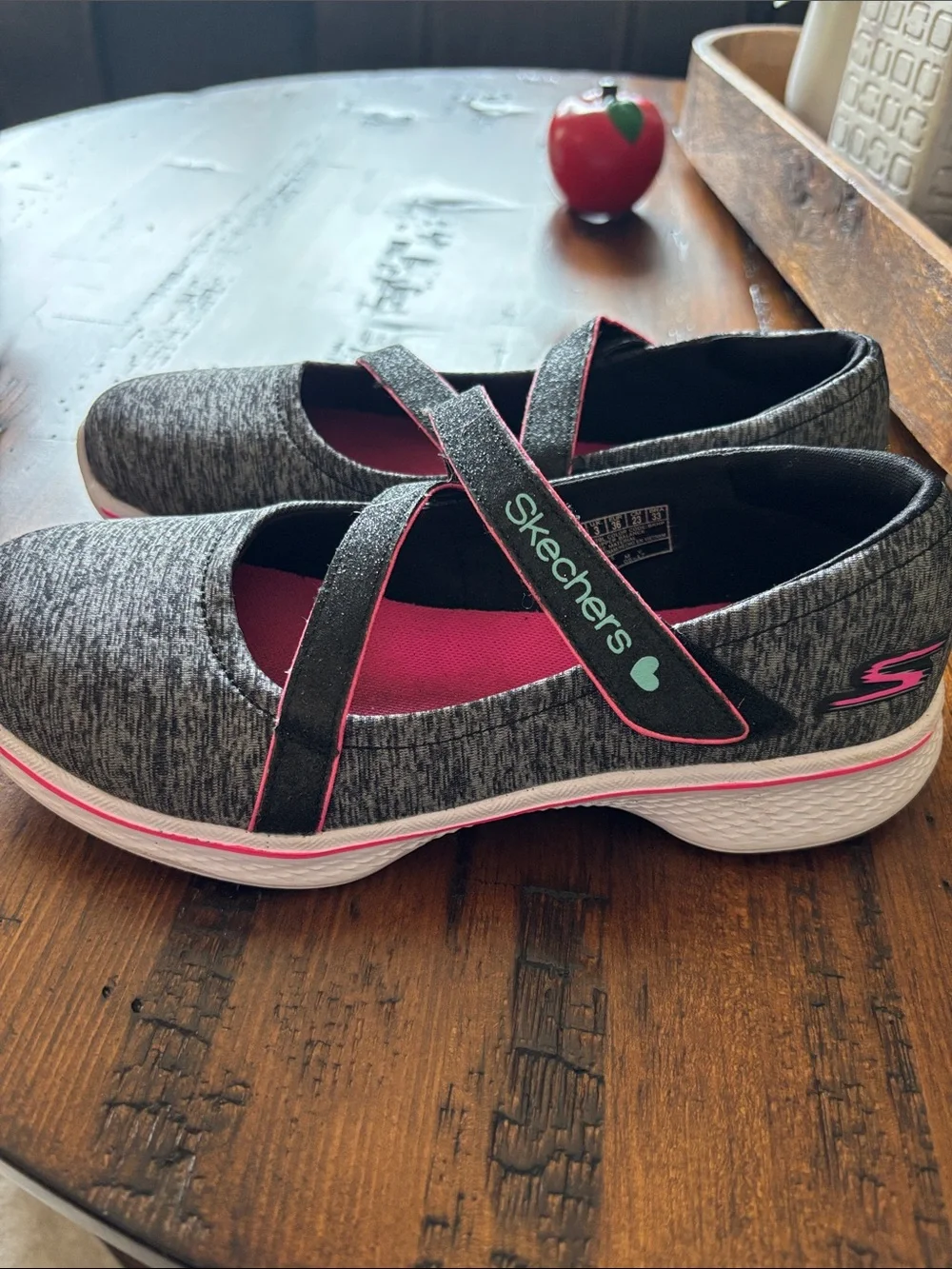 Skechers Girls Gray and Pink Mary Jane Slip-Ons